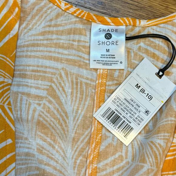 Shade and Shore Women Medium Orange White Tropical Print Linen Blend Tie - Picture 8 of 9